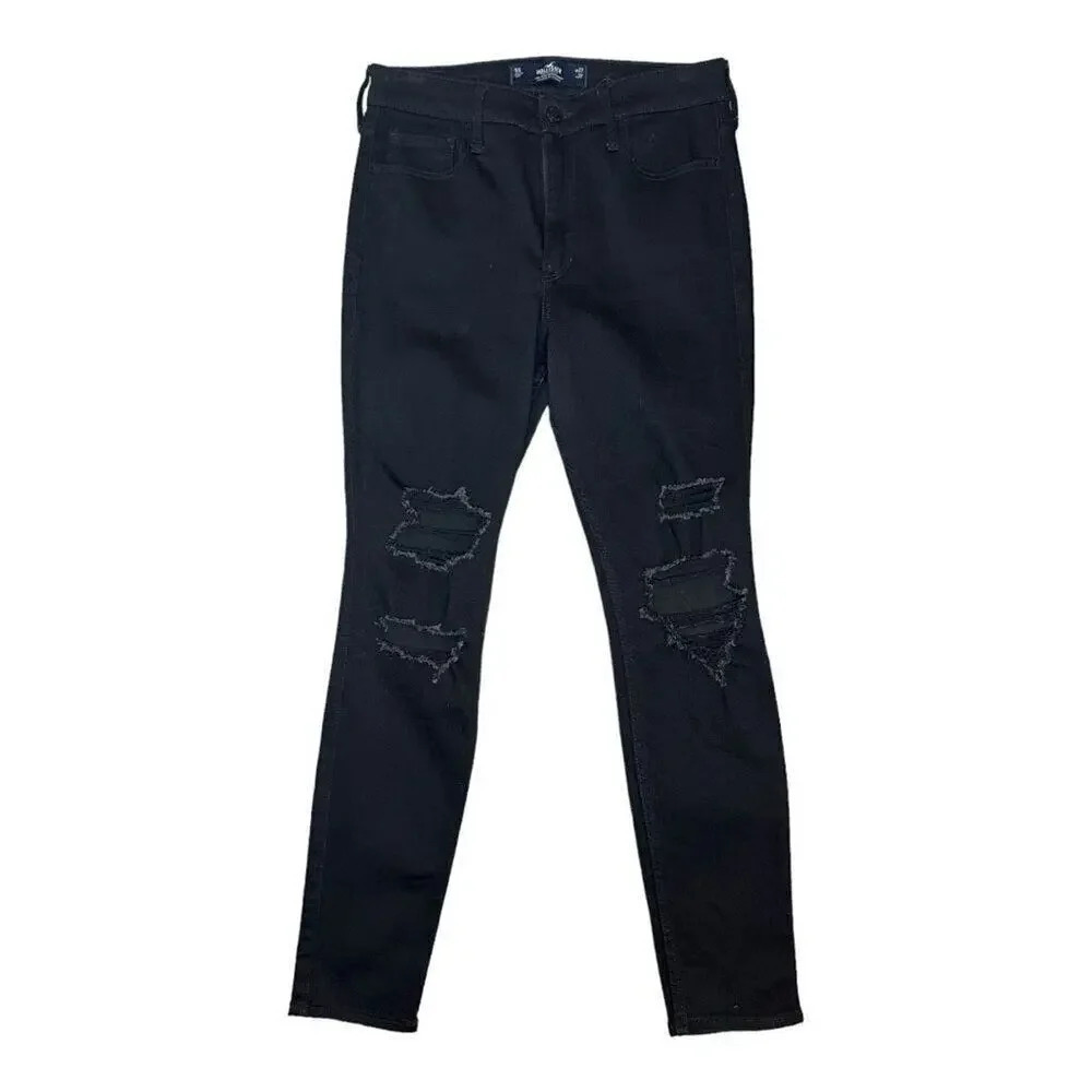 Hollister Size 5 Short High-Rise Super Skinny Distressed Black Jeans W27 L27